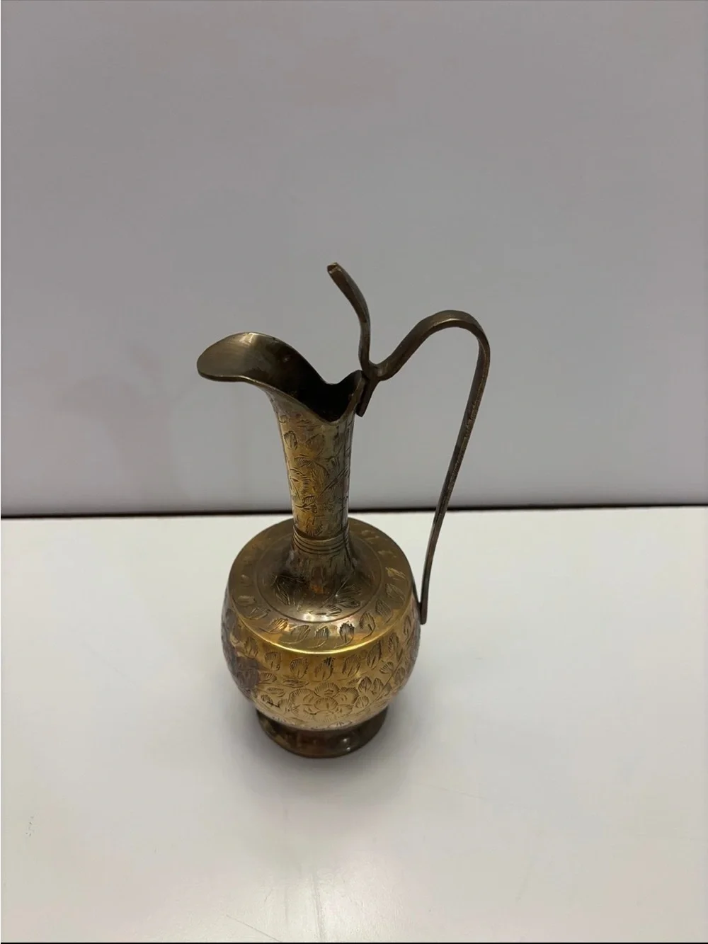 vintage etched brass pitcher